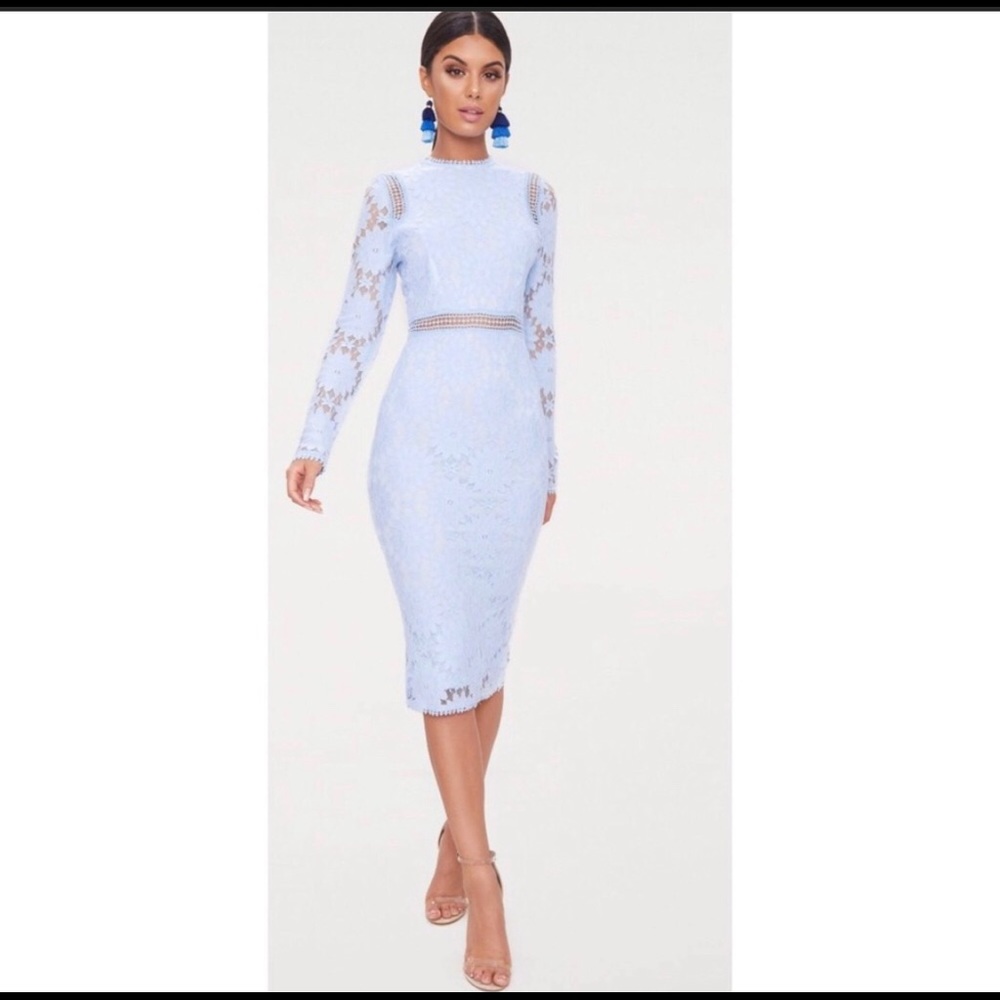 Tight Baby Blue Lace Semi Formal Dress